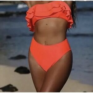 Paper London Free People Stephanie Bikini Bottom Neon Orange High Waisted XS NWT